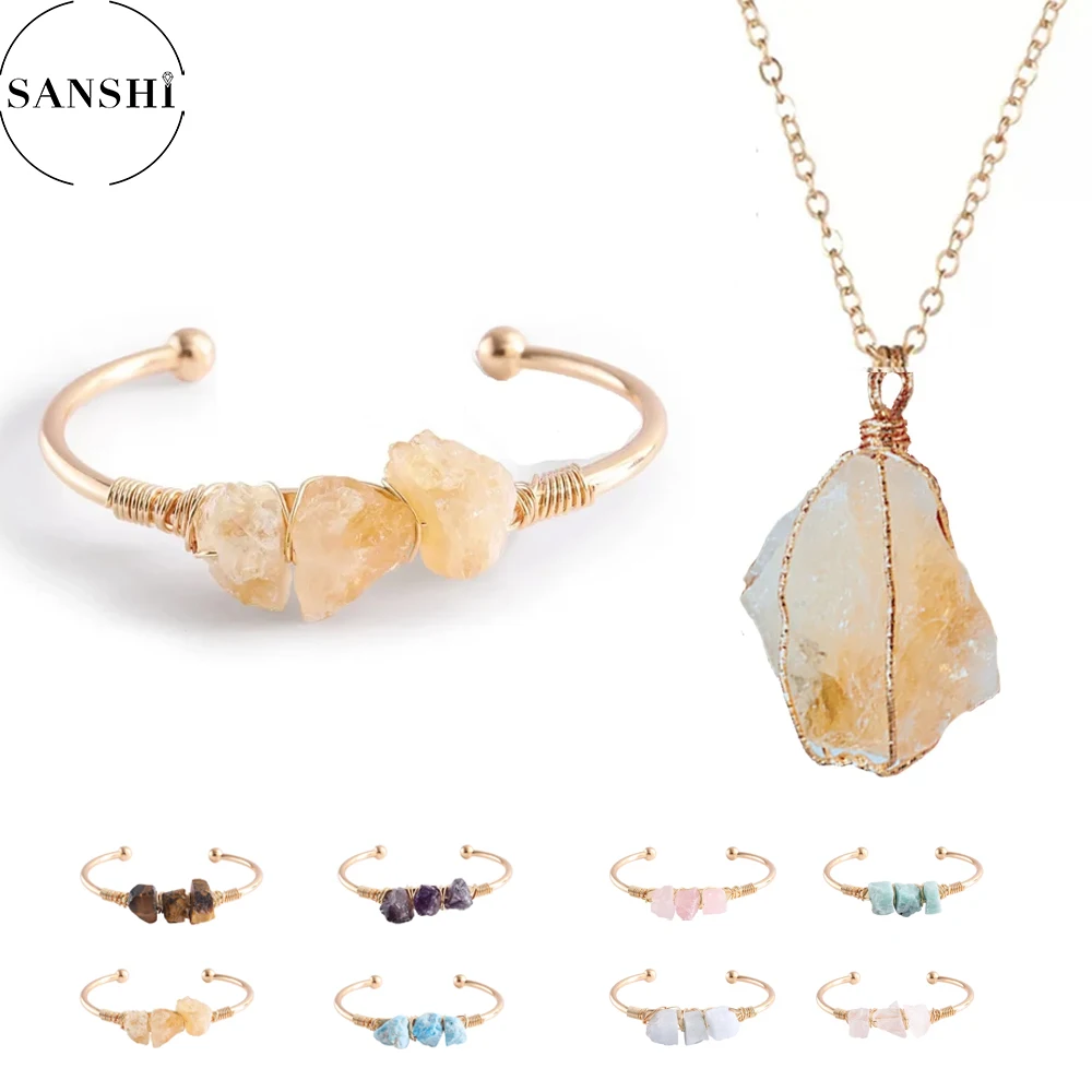 

Natural Stone Open Cuff Bangles Healing Crystal Brass Wire Wrap Amethysts Amazonite Bead Bracelets Bohemia Women Jewelry