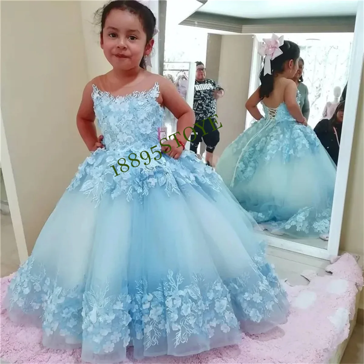 

Lace Tulle Princess Flower Girl Dresses For Weddings Puffy Floral Kid Birthday Party Beauty Pageant First Communion Ball Gowns