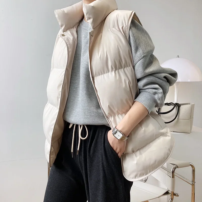 

Down Cotton Vest Jackets Women Short Autumn Winter Loose Outerwear Sleeveless Bread Waistcoat Harajuku Korean Style OL Vest