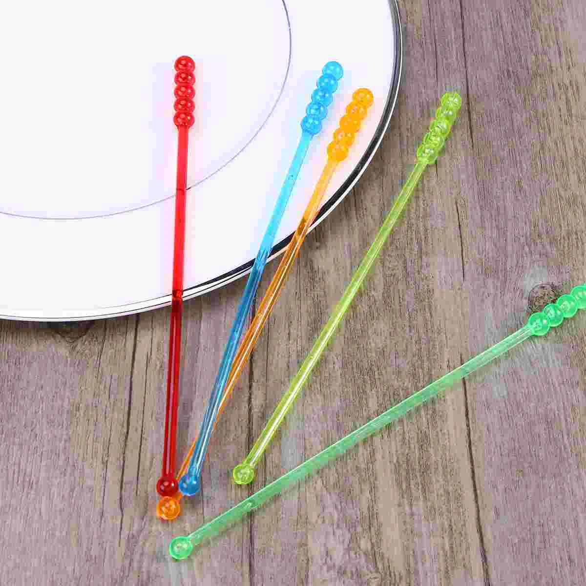 

Acrylic Colorful Translucent Round Beads Swizzle Sticks Resuable Beverage Stirrers for Coffee Juice Wine(Random Color)