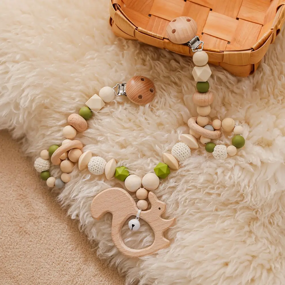 Custom Personalized Name Pacifier Clip Handmade Beech Wooden Chain Silicone Squirrel Moose Holder Soother Baby Teething Toy Chew
Custom Personalized Name Pacifier Clip Handmade Beech Wooden Chain Silicone Squirrel Moose Holder Soother Baby Teething Toy Chew
