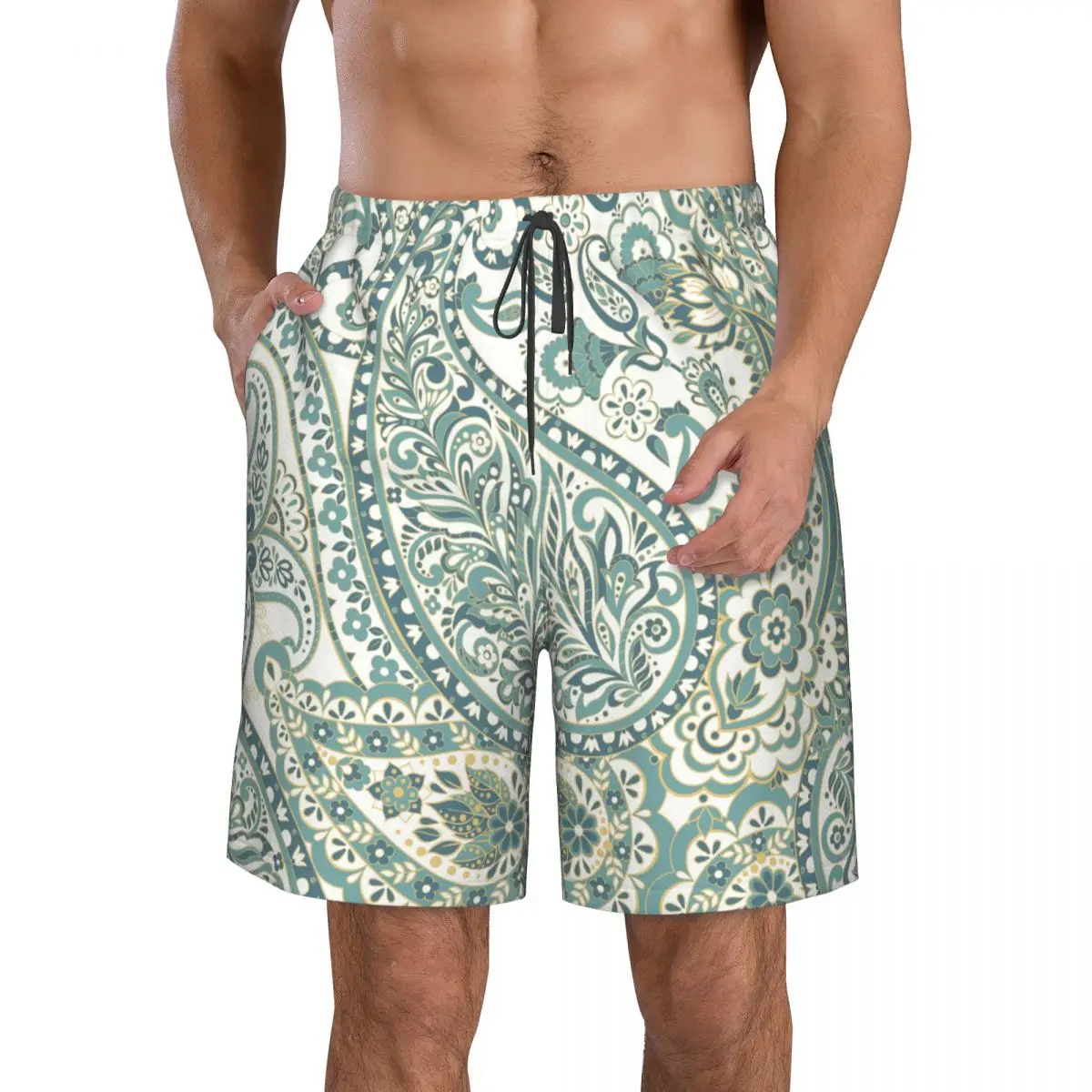 

Paisley 3D Printing Summer Men's Shorts Beach Hawaiian Leisure Style Drawstring Home Shorts