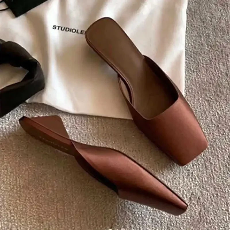 Luxury Satin Design Mules Shoes for Women Summer Sexy Square Head Strange Low Heel Slide Sandals Elegant Comfort Dress Slippers 3 S9384cb63fb7c4a01b8f13ead89110859s