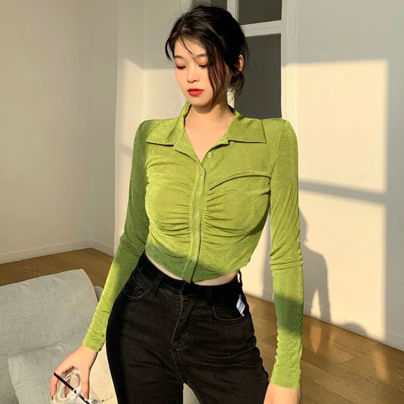 Shirts Women Ins European Retro Style Slim Popular Casual Soft Crops Design Blusas Long Sleeve All-match Harajuku Shirring Tops
Shirts Women Ins European Retro Style Slim Popular Casual Soft Crops Design Blusas Long Sleeve All-match Harajuku Shirring Tops