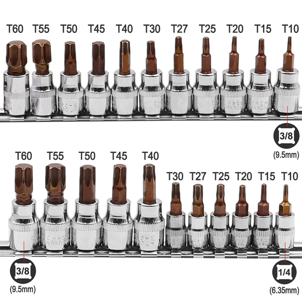 11PCS Torx Screwdriver Bit Bits 3/8 1/4inch Drive Socket Chrome-Vanadium Steel Ratchet Sockets Wrench Adapter Press-fit Sleeve
11PCS Torx Screwdriver Bit Bits 3/8 1/4inch Drive Socket Chrome-Vanadium Steel Ratchet Sockets Wrench Adapter Press-fit Sleeve