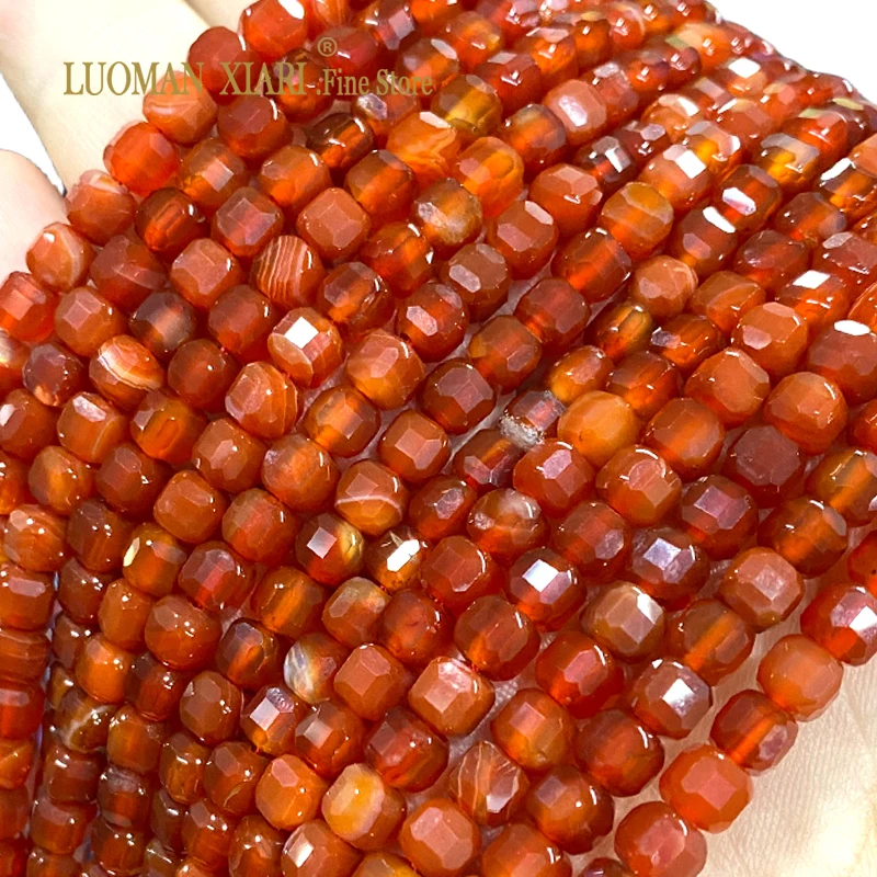 

5x5MM Faceted Cube AA Red Agate Natural Stone Loose Spacer Beads for Jewelry Making Diy Bracelet Earrings Accessories 15''