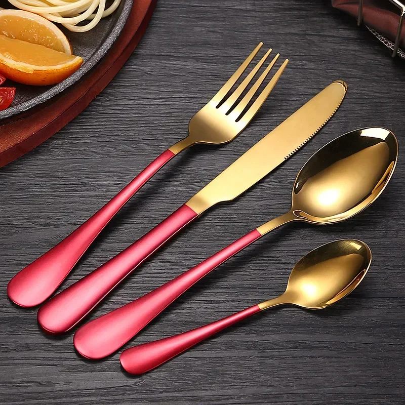 Gold 4pcs Mirror Dinnerware Tableware Forks 18/10 Knifes Spoons Steel Cutlery Luncher Stainless Red Dinner Painted Set
Gold 4pcs Mirror Dinnerware Tableware Forks 18/10 Knifes Spoons Steel Cutlery Luncher Stainless Red Dinner Painted Set