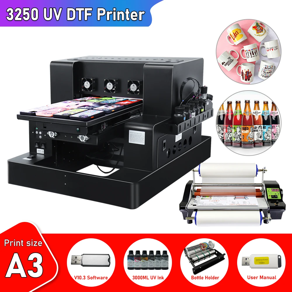 A3 UV DTF Sticker printer A4 UV Printer A3 UV DTF Printer with Bottle Holder UV Ink for Phone Case Bottle TPU Glass Wood PVC
A3 UV DTF Sticker printer A4 UV Printer A3 UV DTF Printer with Bottle Holder UV Ink for Phone Case Bottle TPU Glass Wood PVC