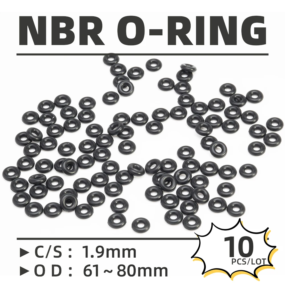 

10PCS/Lot Rubber Black NBR CS 1.9mm OD 61/62/63/64/65/66/67/68/69/70/71/72/73/74/75/76 mm O Ring Gasket Oil Resistant Waterproof