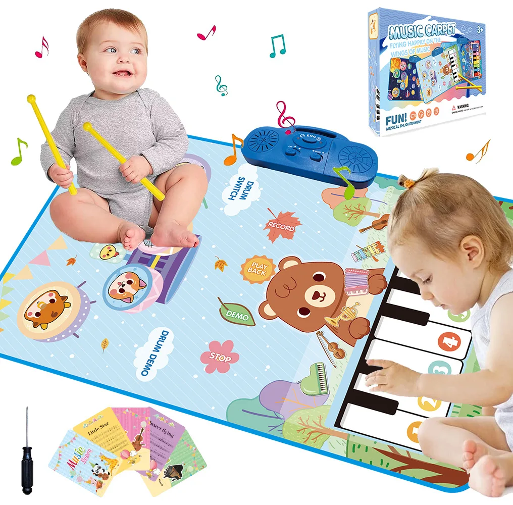 

Baby Musical Mats with Keyboard&Drum,Musical Toys Child Floor Piano Mat Carpet Animal Blanket Touch Playmat Early Education Toys