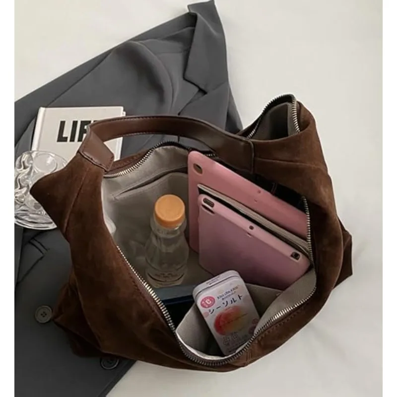 Women Suede Shoulder Bag Large Capacity Hobo Bags Handbag with Zipper Slouchy Bag Commuter Travel Bag Purses and Handbags 18 S938cd60d45a7434b8ba8ad2ad392a408J
