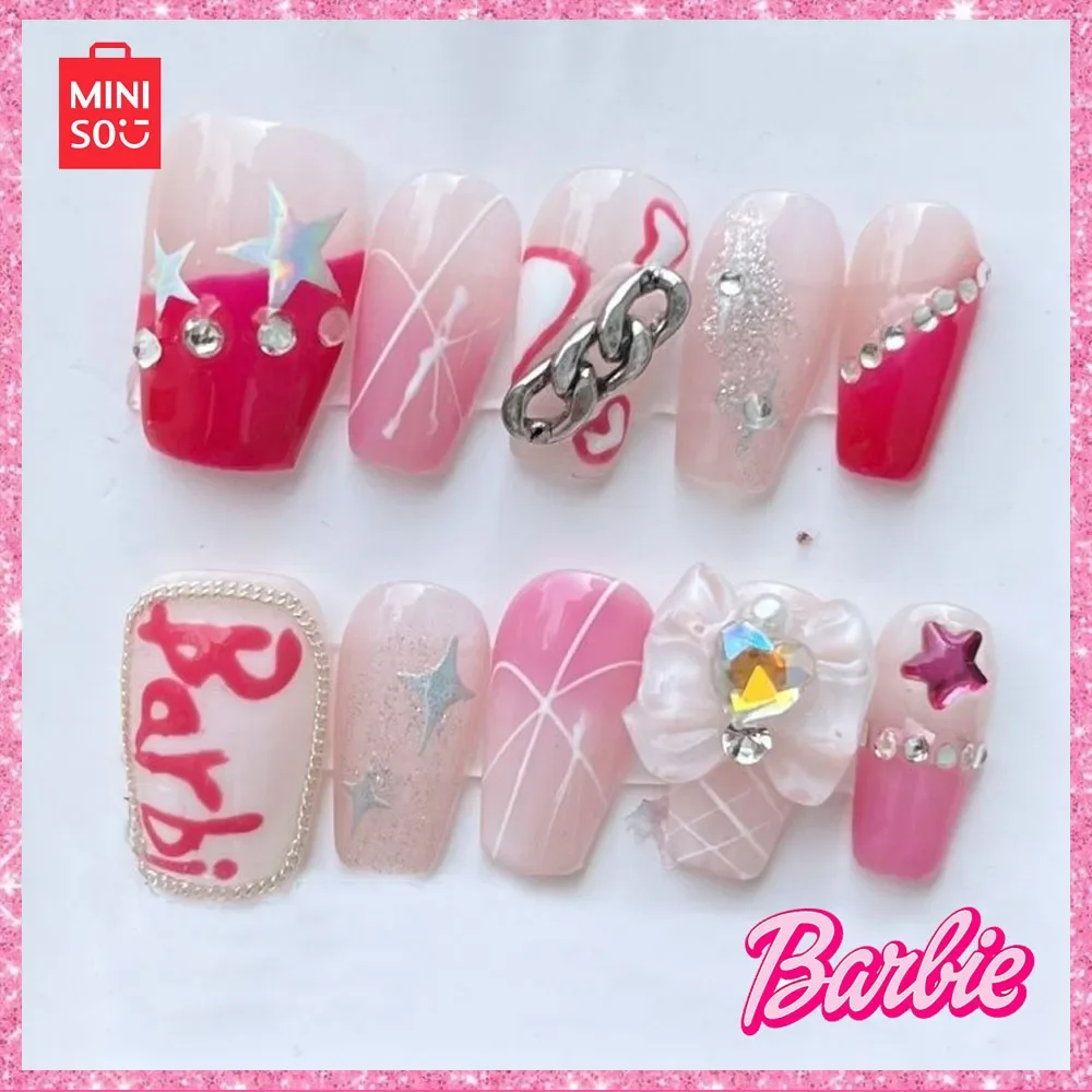 

2024 Miniso Barbie Handmade Spice Girls Alphabet Stars Wearable Nail Customized Sweet Cool Girl Nail Stickers Birthday Gift