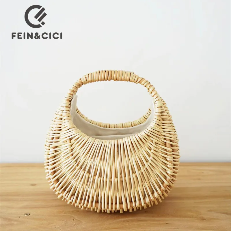 

Wicker basket bag women summer beach rattan straw bucket totes handmade woven handbag 2022 new