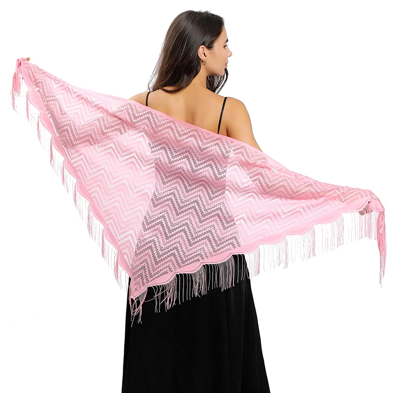 

Triangle Wave Lace Shawls Solid Color Sunscreen Long Tassel Scarf Evening Party Wedding Wraps Fringed Elegant DIY Shawls