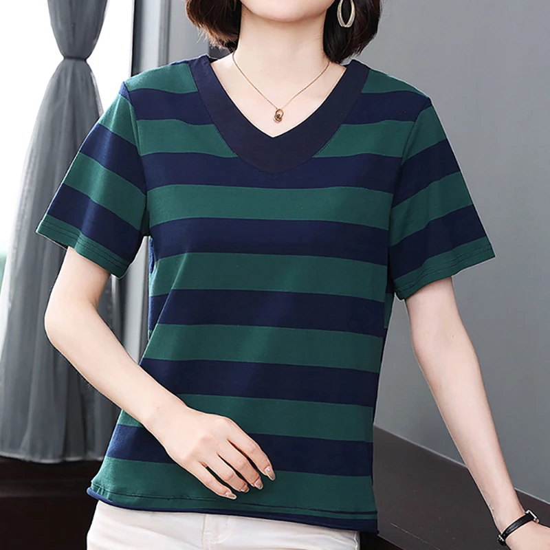 Summer Tops Striped T Shirt For Women Clothes Cotton Short Sleeve Tee Shirt Femme Casual Loose Korean Woman T-Shirts Camisetas
Summer Tops Striped T Shirt For Women Clothes Cotton Short Sleeve Tee Shirt Femme Casual Loose Korean Woman T-Shirts Camisetas