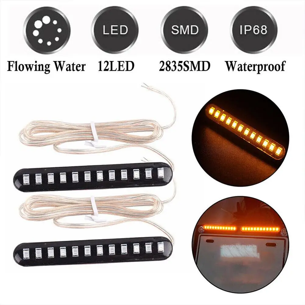 

2x Motorcycle Turn Light 12 V Sequential Flowing 12LED Mini Strips Turn Signal Light Amber Soft Rubber Strip 3528SMD Waterproof