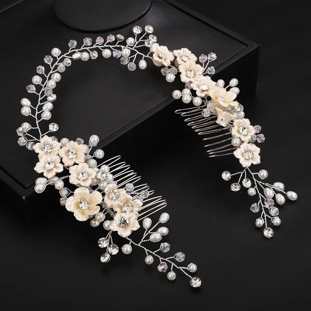 Rhinestone Pearl Wedding Headband Hair Comb for Women Crystal Handmade Flower Head Accessories Ornaments Trendy Party Headpieces 2 S93952f92e72441a495ff847a3558420bN