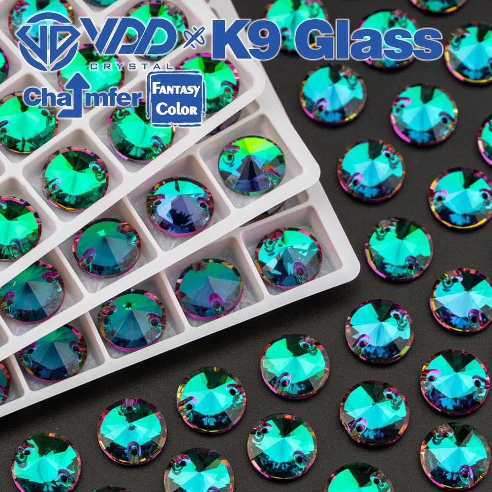 

VDD Rivoli 12mm 40Pcs Heliotrope Color Top Quality K9 Glass Sew On Rhinestones Sewing Crystal Flatback Stones Garment Decoration