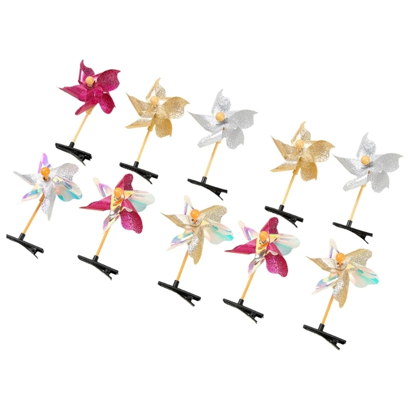 

Delicate Bangs Clip Pinwheel Y2K Barrettes Clip Hairpin with Glitters Sweet Girls Lady Mini Pinwheel (10 Pieces) Dropship