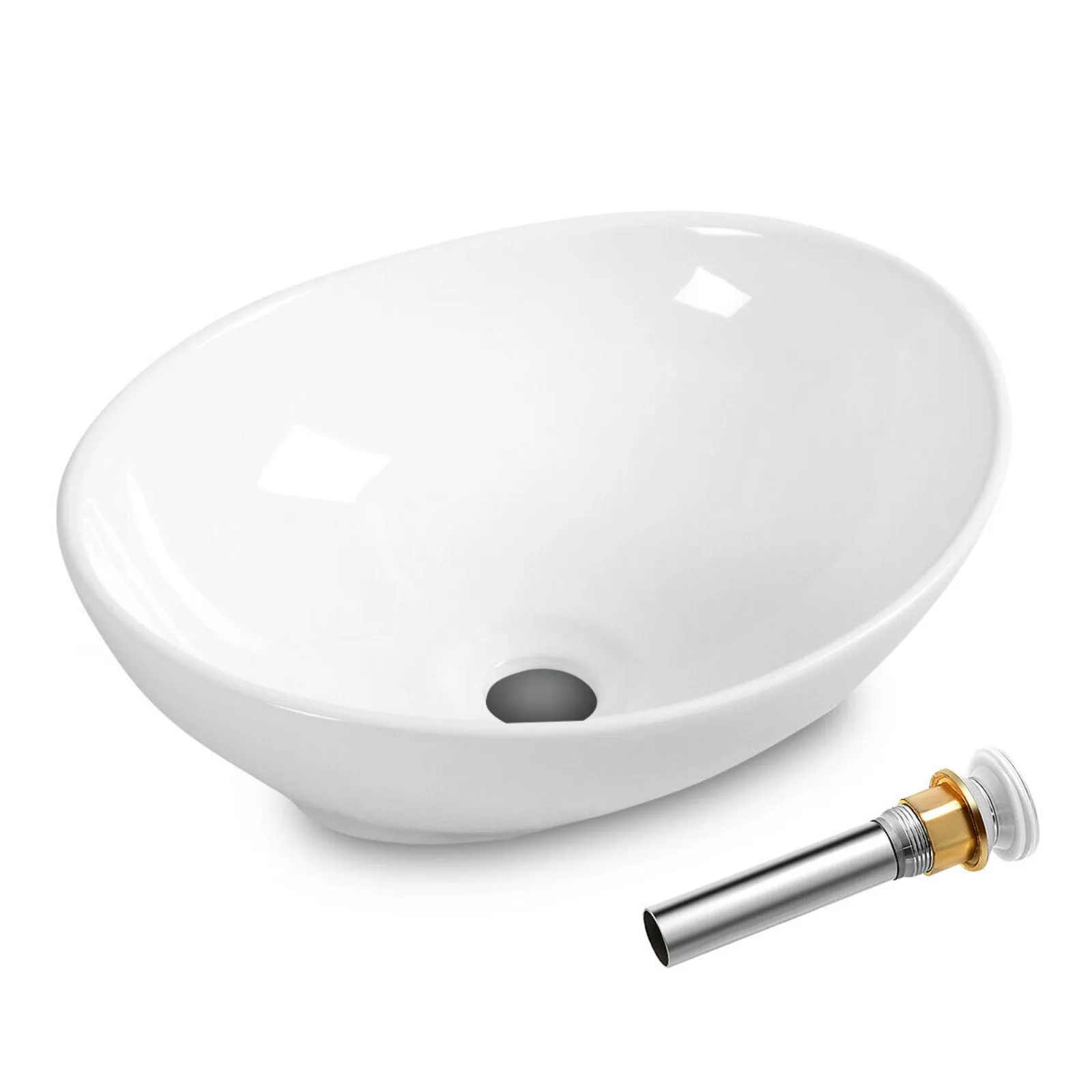 

Costway oval shaped bathroom basin ceramic container sink bowl porcelain with pop-up drain pipe-