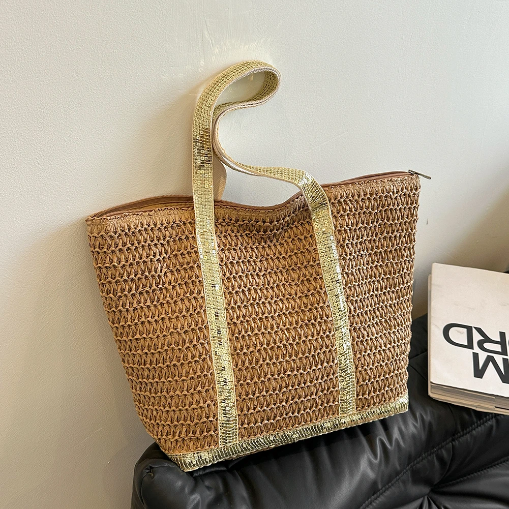 Sequin Crochet Beach Tote - Sparkly Straw Shopping Bag 3 S939ca856f20a400aad487e2e46b7712dm