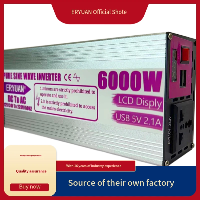 ERYUAN Pure Sine Wave Inverter DC 12V 24V 48V To AC 220V 110V 6000W 3000W Voltage Converter Big Power Dual Output Solar Inverter
ERYUAN Pure Sine Wave Inverter DC 12V 24V 48V To AC 220V 110V 6000W 3000W Voltage Converter Big Power Dual Output Solar Inverter