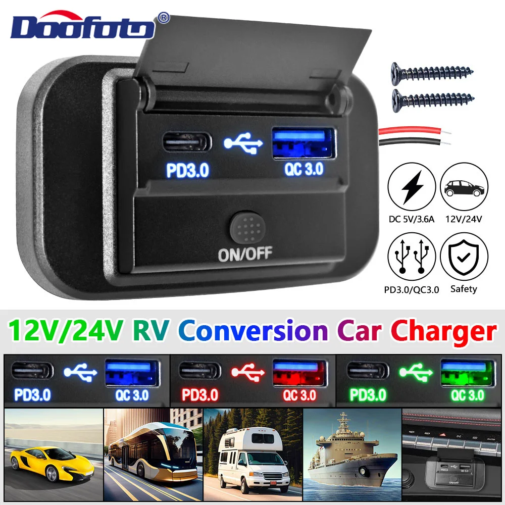 

Dual Port Car QC3.0 Quick Charger Socket 12V/24V PD 55W USB Charging Outlet Power Adapter for Camper Truck ATV Boat Car RV