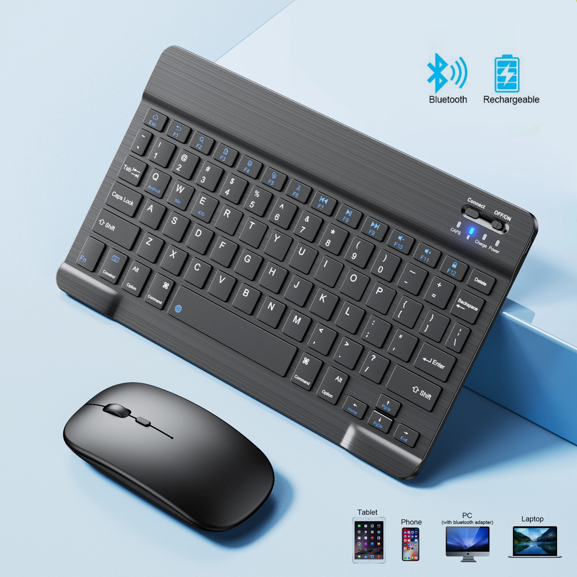 

Беспроводная мини-клавиатура с Bluetooth, перезаряжаемая клавиатура для телефона, планшета, с русской раскладкой и испанской раскладкой для Android, ios, Windows