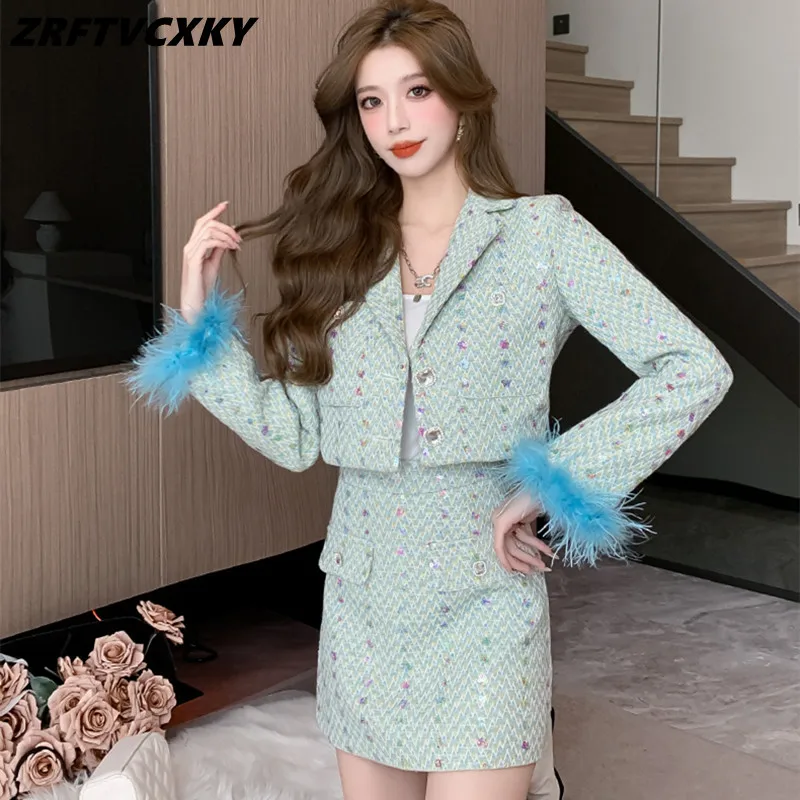 High-End Tweed Two Piece Set Women Fashion Feather Patchwork Jacket Coat+Mini Skirt Suits Autumn High Street 2 Piece Outfit
High-End Tweed Two Piece Set Women Fashion Feather Patchwork Jacket Coat+Mini Skirt Suits Autumn High Street 2 Piece Outfit