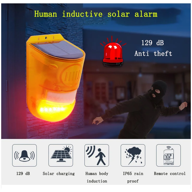 

Human Body PIR Sensor Infrared Motion Lamp Light and Sound Alarm Anti-theft Animal Drive Warning Device Siren Solar Charging