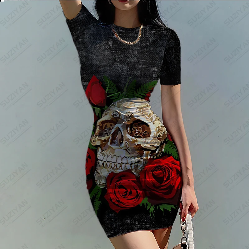 

2023 New 3D Printed Women's Harajuku Tight Short Fashion Short Sleeve Dress Popular in Europe and America Spicy Girls Plus Size