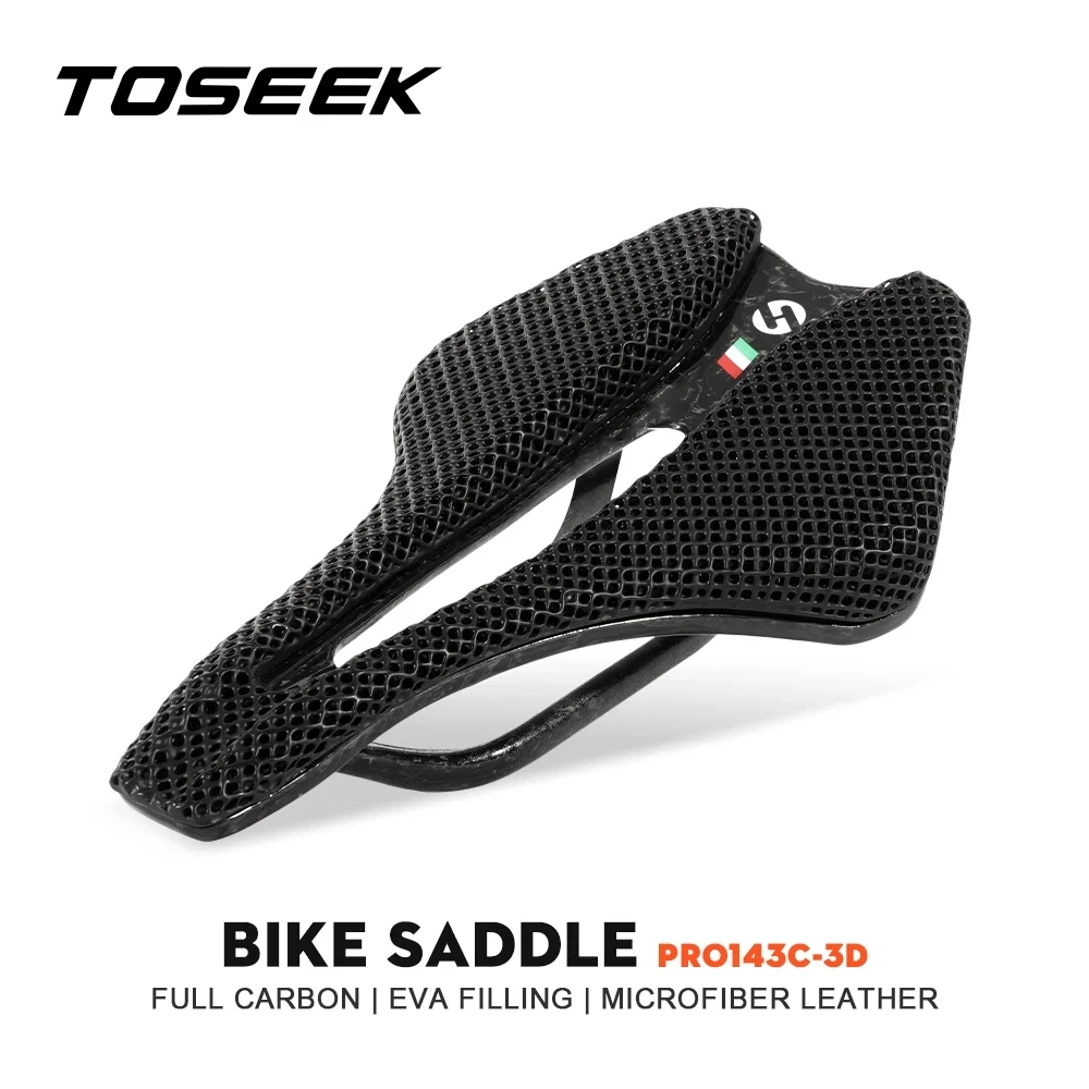 

TOSEEK 143C 3D Printed Bicycle Saddle Carbon Fiber Ultralight Hollow Comfortable Breathable MTB/Road Bike Cycling Seat Parts