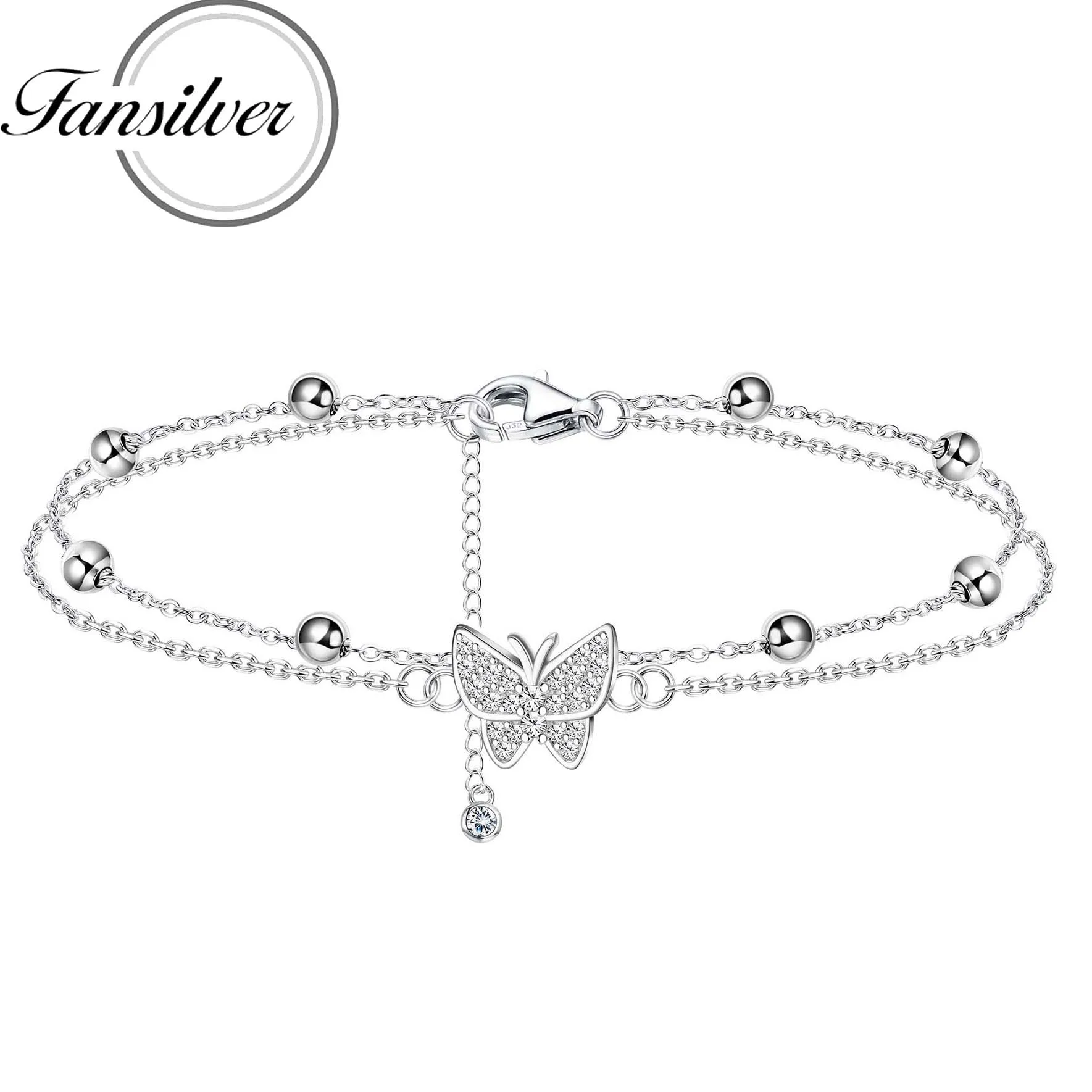 

Fansilver 925 Sterling Silver Ankle Bracelets for Women Butterfly Beaded Anklet Layered Dainty Chain Adjustable Foot Jewelry