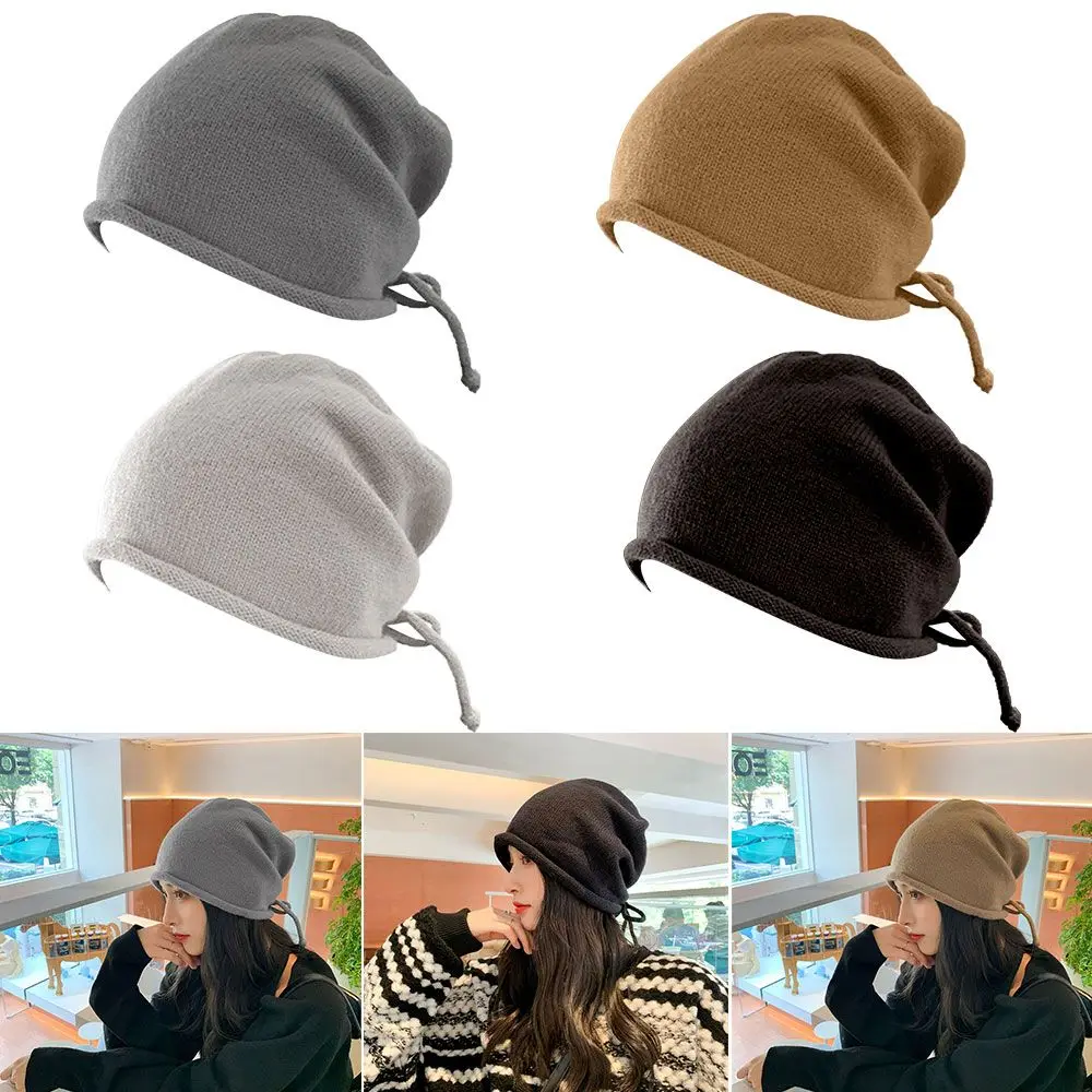 

Pop Style Smaller Stacked Hat Fashion Slouchy Beanie Casual Drawstring Stack Hat Unisex Show Face Plain Beanie Hats Women