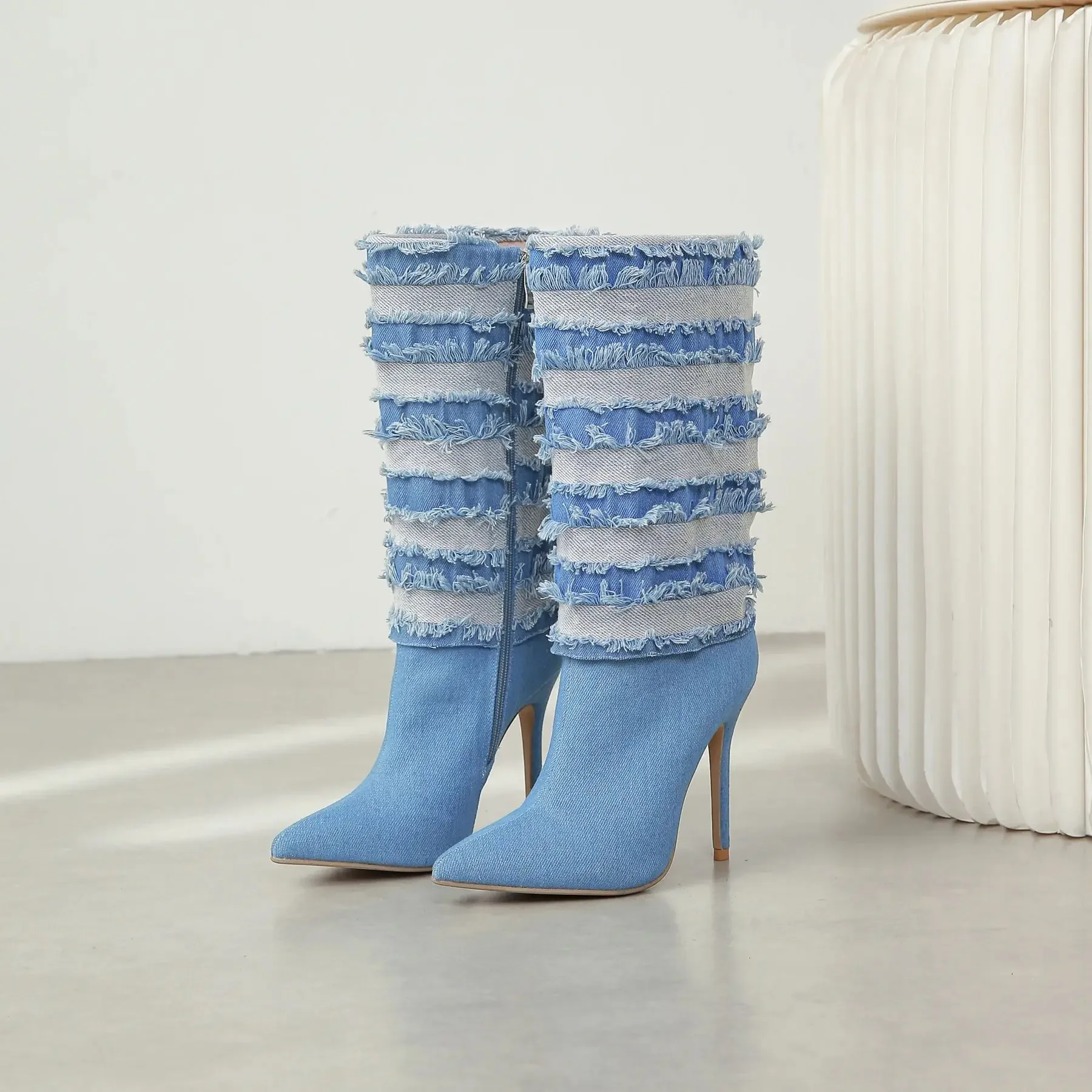 Xibeilove 2023 Winter New Fashion Women's Pointed Toe Denim Tassel High Heel Mid-calf Boots Zipper Stiletto Boots
Xibeilove 2023 Winter New Fashion Women's Pointed Toe Denim Tassel High Heel Mid-calf Boots Zipper Stiletto Boots