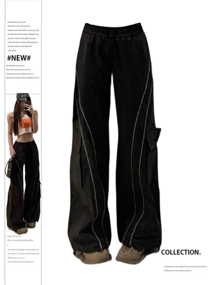 

Женские черные готические бриджи в стиле Харадзюку, уличные прямые брюки Y2k Emo 2000s, парашютные брюки, винтажные брюки, одежда