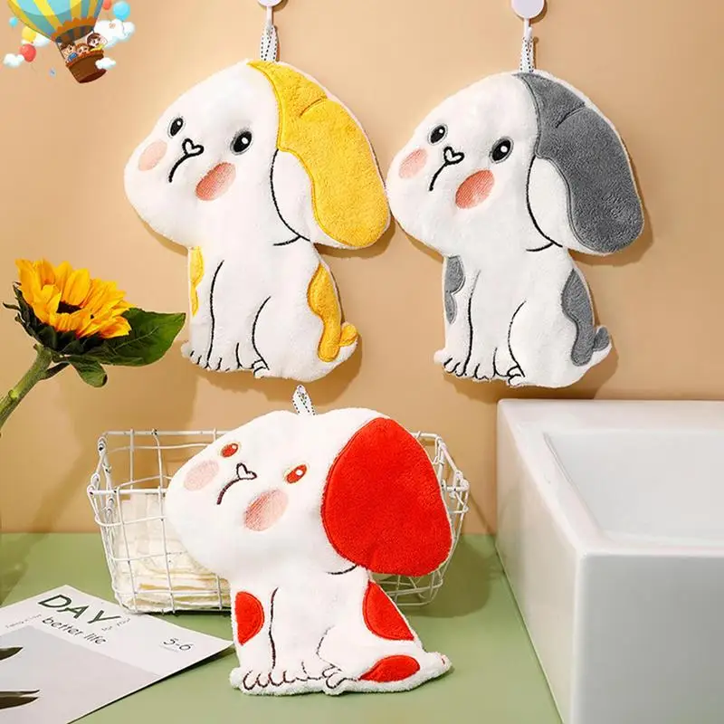 

Cute Hand Towels Cartoon Super Absorbent Microfiber Hand Towel Non-shedding Wall Hanging Puppy Wipe Towel Household Supplies