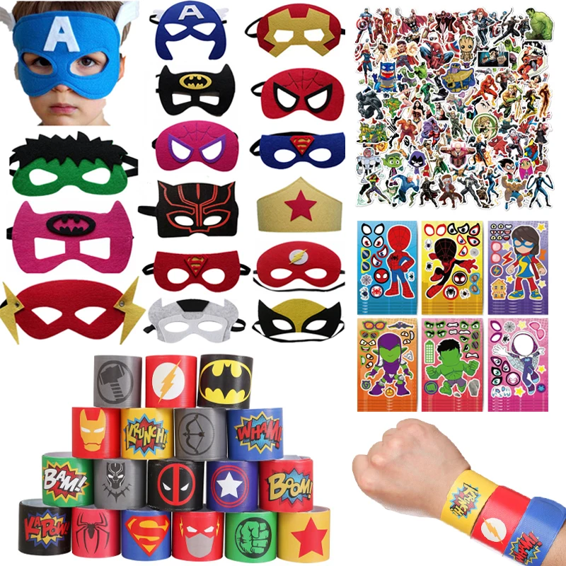 

Disney Super Hero Spiderman Party Favors Bracelets Mask Stickers Kids Cosplay Supplies Boys Favor Birthday Party Gifts Toys