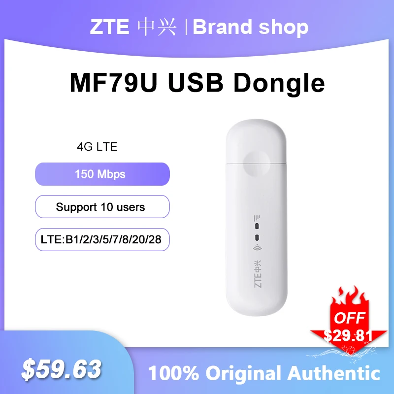 ZTE MF79U 4G LTE 150Mbps USB Dongle Portable Mobile WiFi Modem Pocket Hotspot Stick 4G Sim Card Wireless Router Network Adapter
ZTE MF79U 4G LTE 150Mbps USB Dongle Portable Mobile WiFi Modem Pocket Hotspot Stick 4G Sim Card Wireless Router Network Adapter