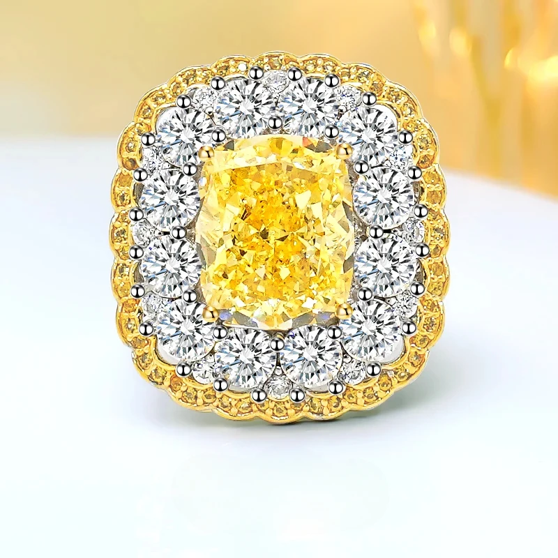 Luxury luxury set with precision yellow diamond 925 sterling silver ring inlaid with high elasticity diamond, versatile wedding
Luxury luxury set with precision yellow diamond 925 sterling silver ring inlaid with high elasticity diamond, versatile wedding