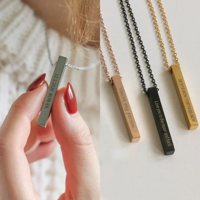 Customized Stainless Steel Name Necklace Four Sides Engraving Personalized Square 3D Bar Pendant Necklace for Women/Men Gift
Customized Stainless Steel Name Necklace Four Sides Engraving Personalized Square 3D Bar Pendant Necklace for Women/Men Gift