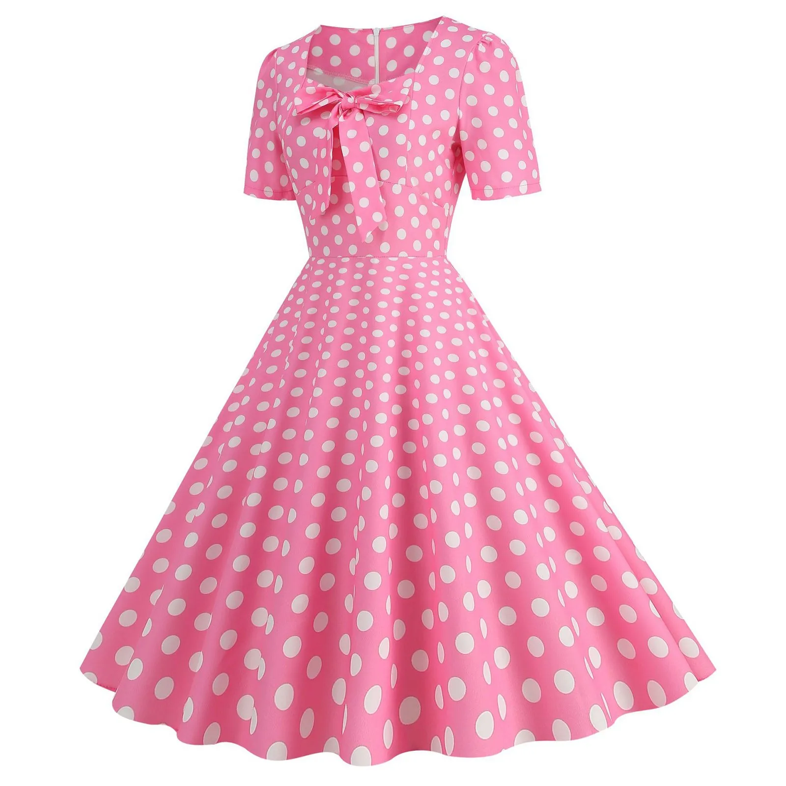 Pink Polka Dot Vintage Swing Dresses For Women 2023 Elegant Square Collar Bow Short Sleeve Rockabilly Dress Print Vestidos Xmas
Pink Polka Dot Vintage Swing Dresses For Women 2023 Elegant Square Collar Bow Short Sleeve Rockabilly Dress Print Vestidos Xmas
