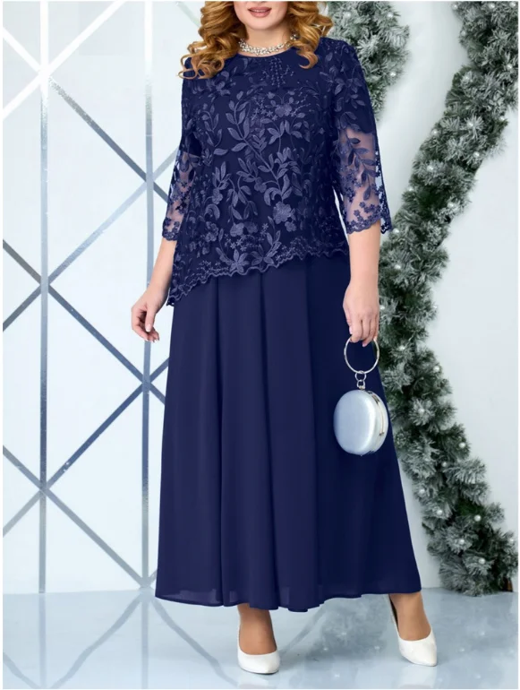 

Plus Size Womens Lace Long Sleeve Pullover Dresses Ladies Evening Party Gowns Wedding Cocktail Clubwear