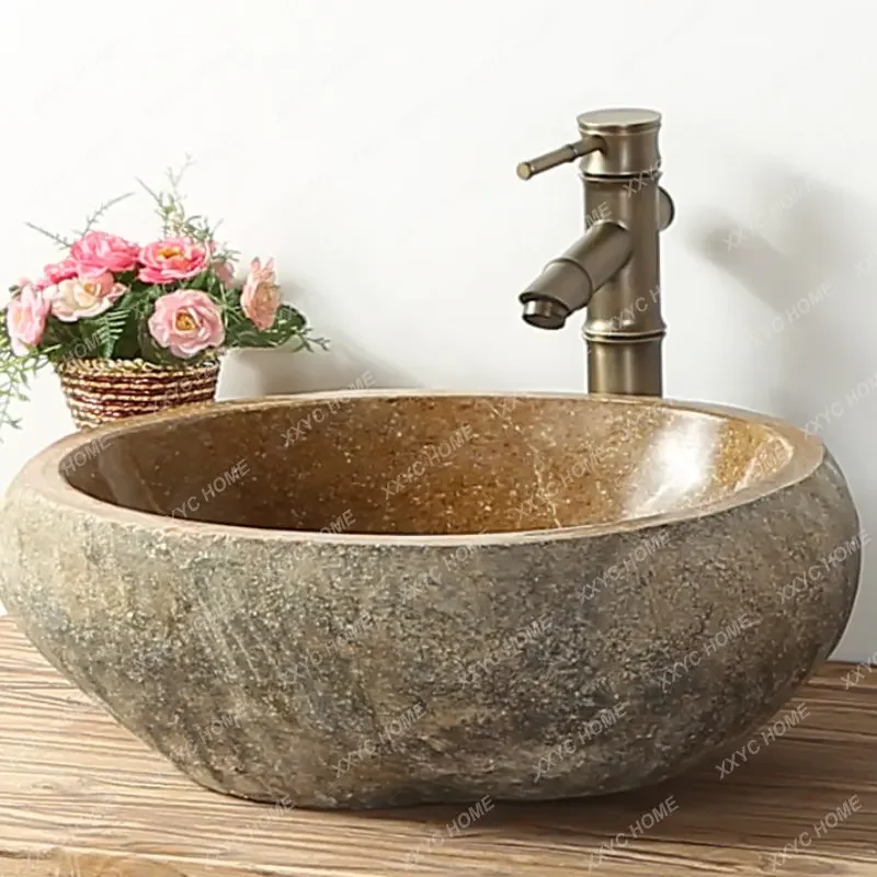 

Creative Wash Basin Pool Stone Washbasin Natural Marble Outdoor Pebble Sink Basin bathroom accessories grifos de baño