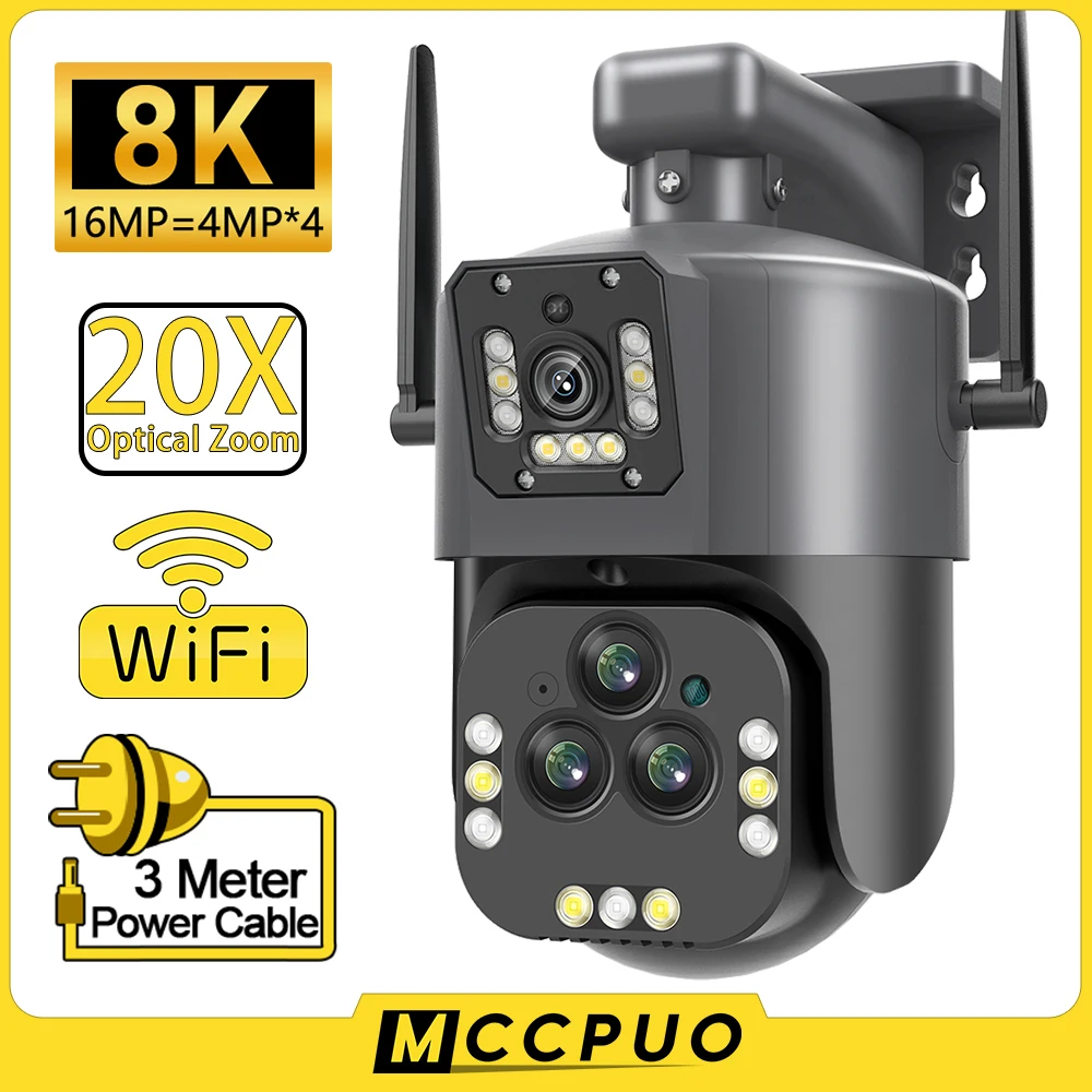 

Mccpuo 8K 16MP Four Lens WIFI PTZ Camera 20X Zoom AI Auto Tracking Outdoor 8MP Security CCTV Surveillance IP Camera IPC360 HOME