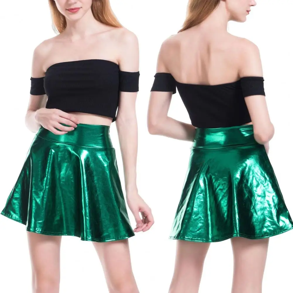 

High-Waist Bright Color Mini Skirt Women Nightclub Stage Show Skater Skirt Streetwear