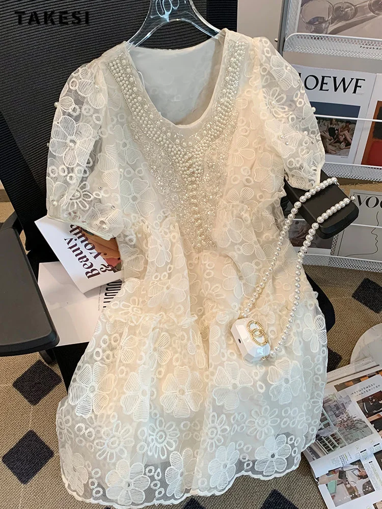 

Женское винтажное платье средней длины, элегантное Классическое однотонное платье с коротким рукавом, круглым вырезом и вышивкой, лето 2023