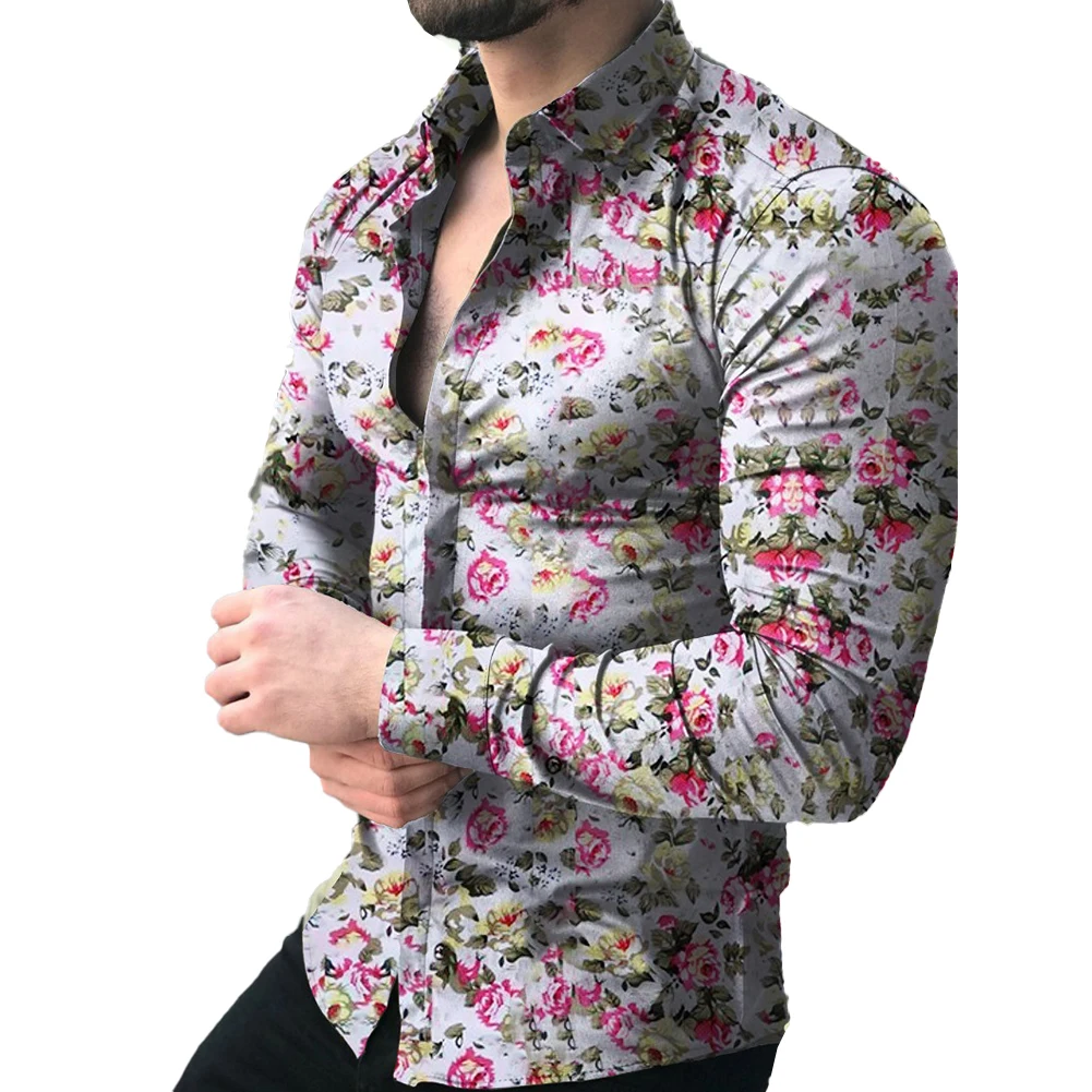 

Stylish Men's Party T Dress Up Blouse Casual Button Down Shirt with 3D Print and Long Sleeve Perfect for Any Occasion