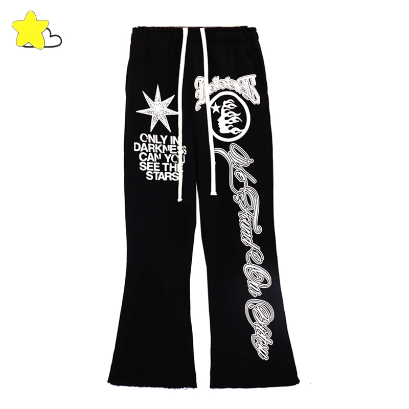 

Men Women Casual Spliced Speaker Pants Streetwear Oversized Letters Logo Print Hellstar Studios Sweatpants Washed Black Trousers