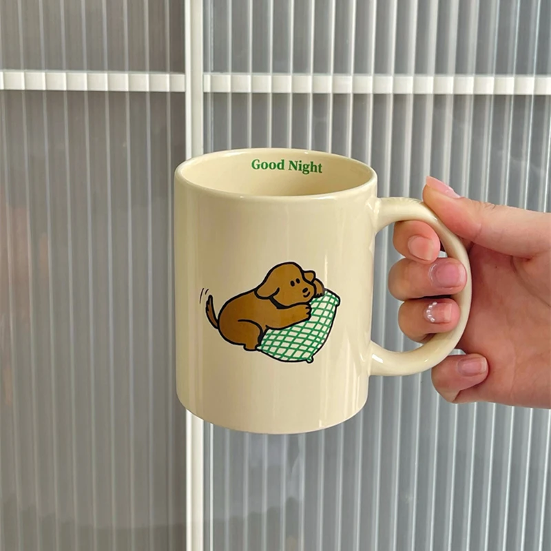 

Ins 300ml Puppy Dog Mug With Handle Ceramic Cup Coffee Mug Cartoon Milk Juice Glass Childen Student Drinking Cups Drinkware Gift
